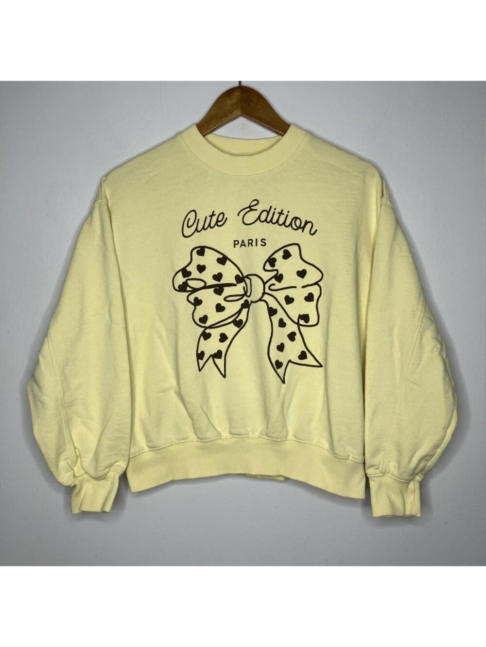 ZARA Girls 13-14 Y (164 CM) Yellow Cute Edition Paris Bow Heart Sweatshirt Top